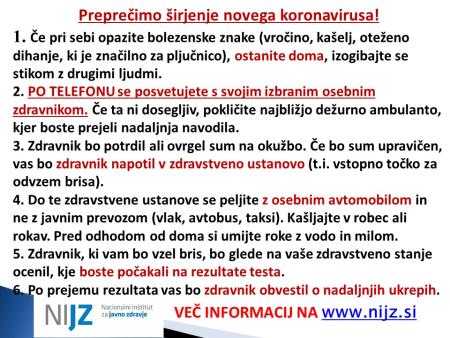 Koronavirus – obvestila glede ravnanja 7